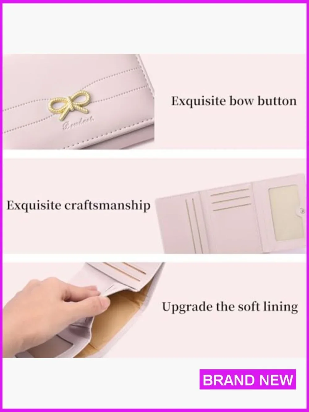 Cute Bow Wallet Women Elegant RFID Credit Card Holder Compact Leather